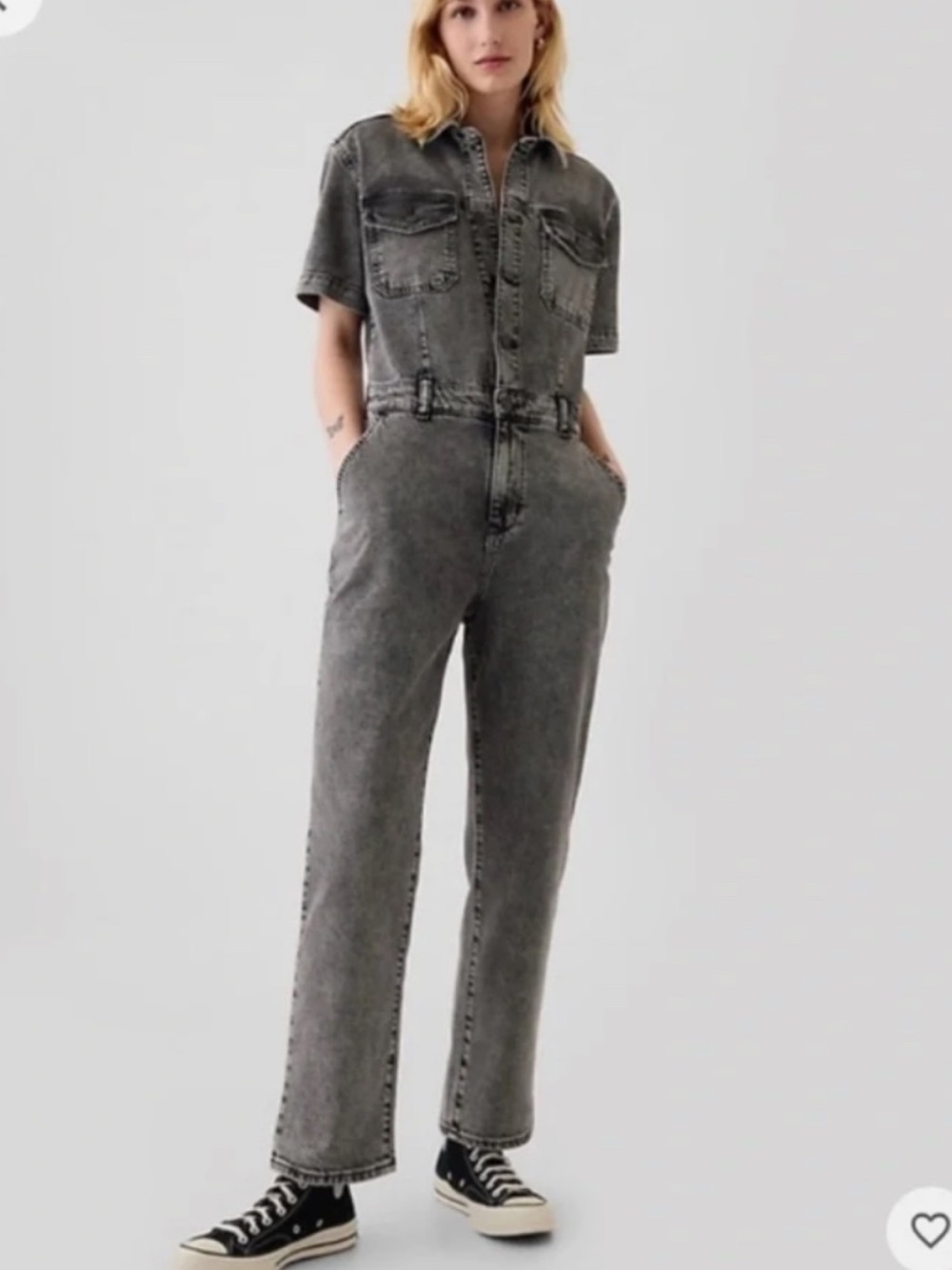 NWT Women’s Size 2 GAP Black Grey Acid-Wash Denim Jumpsuit
